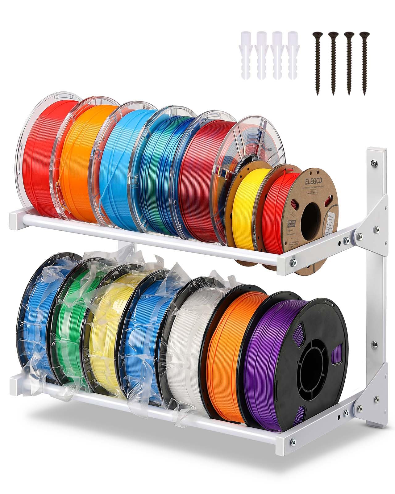 Ahowpd Wall Mount Filament Storage Rack  Wall Mount 3D Printer Filament Storage Rack 2 Tier Filament Spool Holders Racks, Heavy